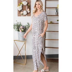 Leopard Print V Neck Maxi Dress